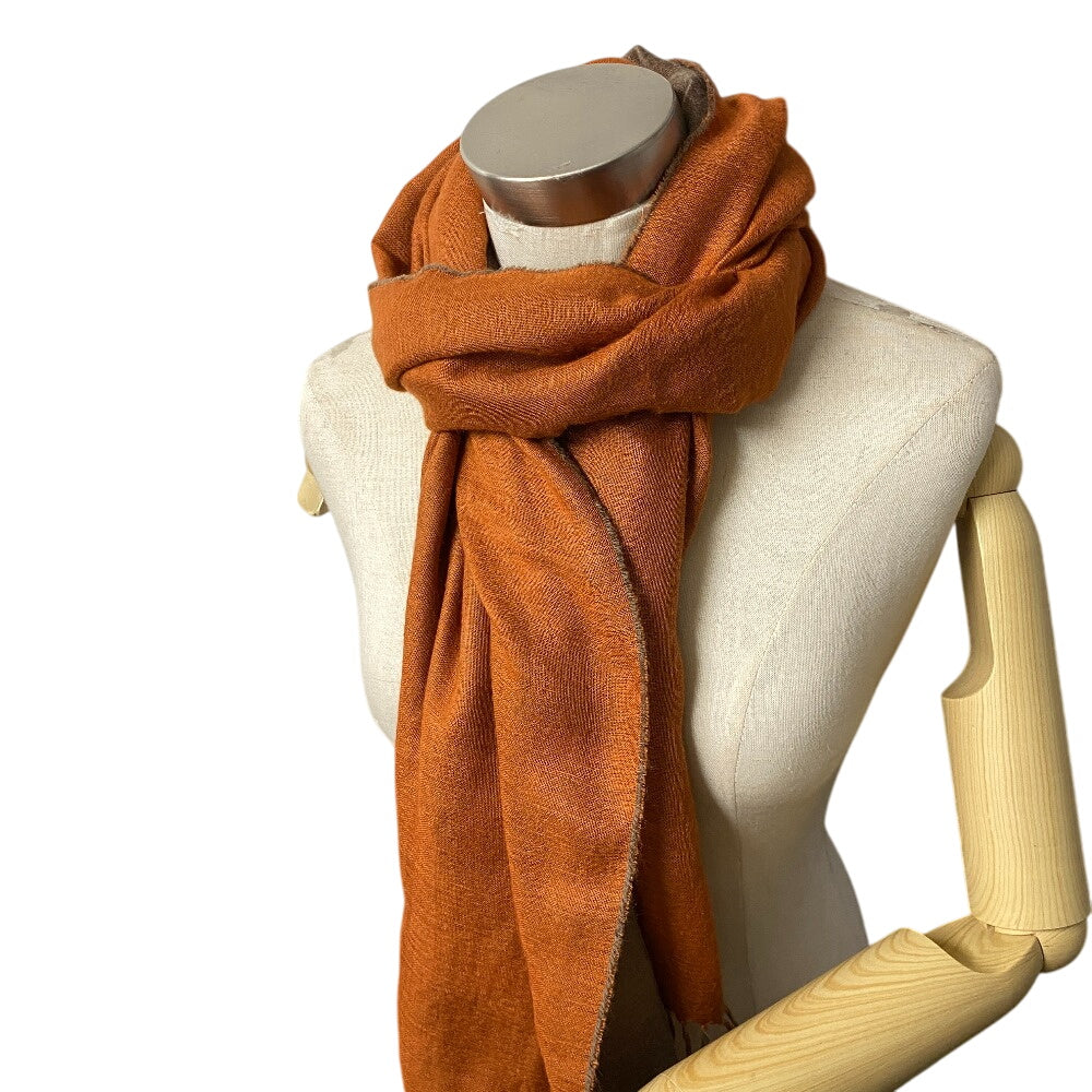 HERMES Scarf Cashmere, Silk Orange fringe