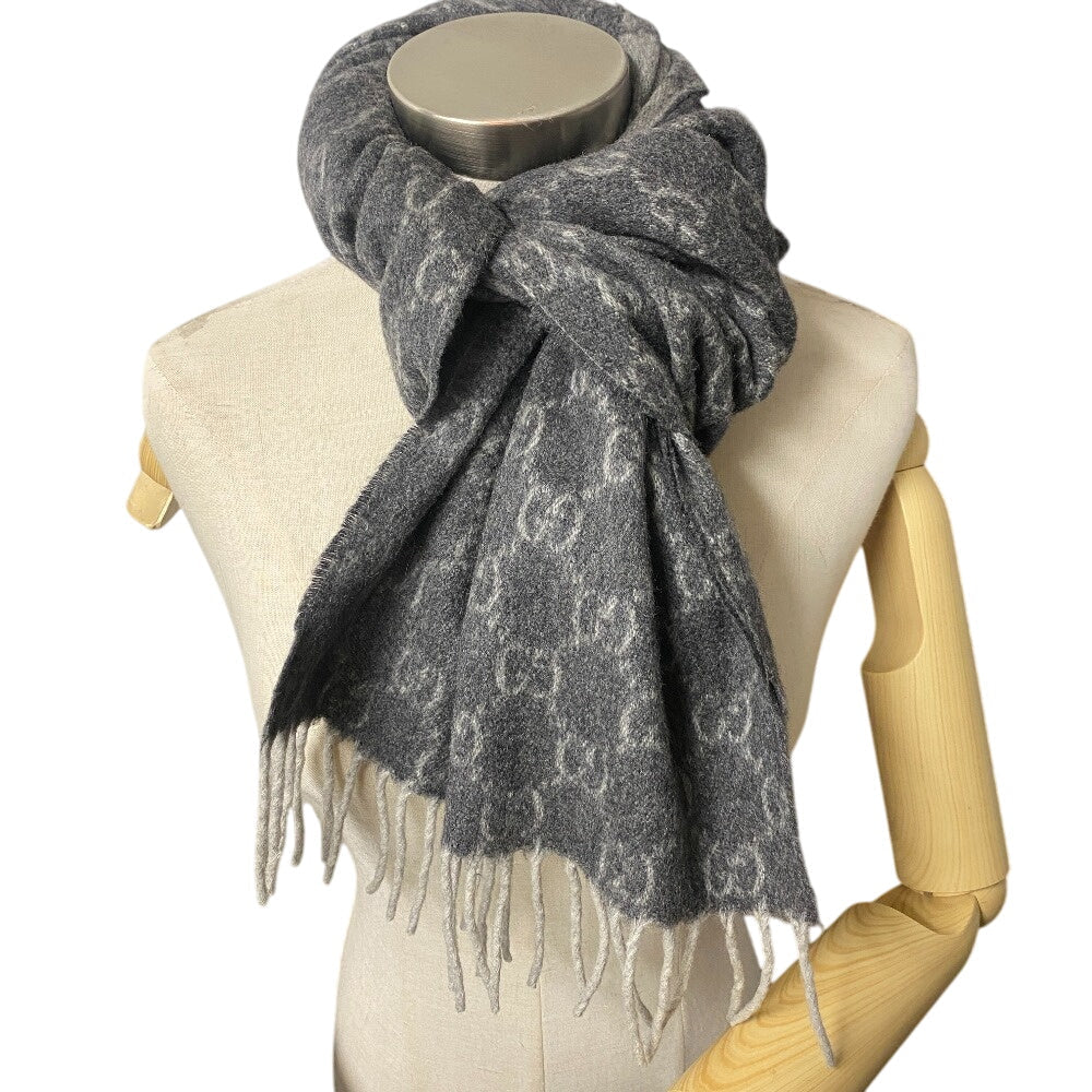 GUCCI Scarf cashmere gray GG pattern
