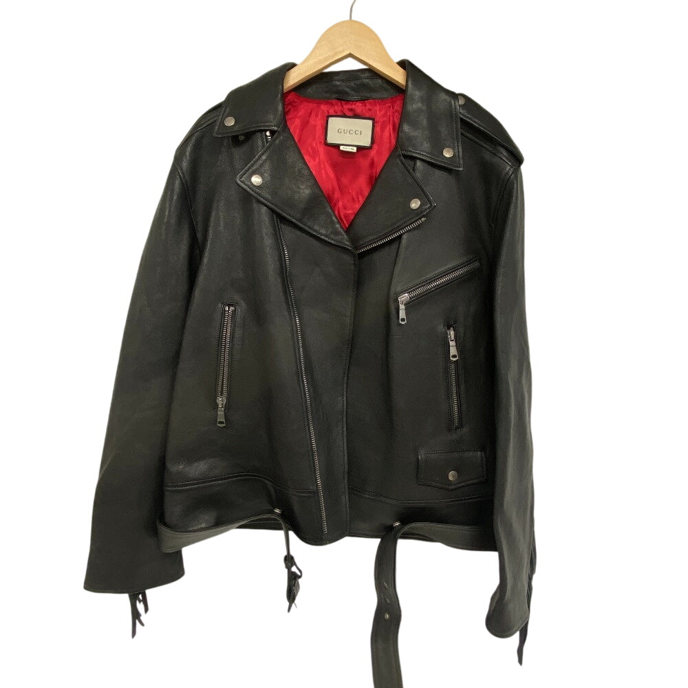 GUCCI Riders jacket 442668 Lambskin, Leather black TIGER EMBROIDERED BIKER JACKET mens 54 Used