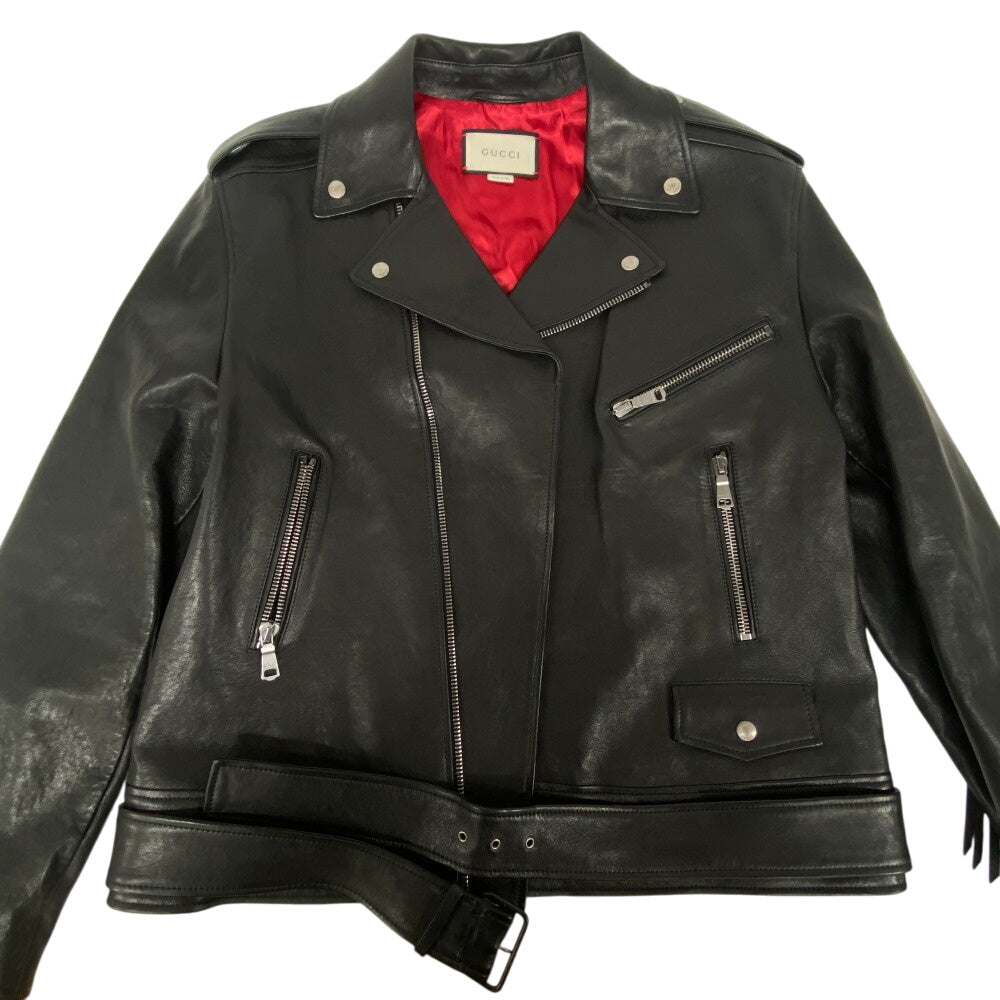 GUCCI Riders jacket 442668 Lambskin, Leather black TIGER EMBROIDERED BIKER JACKET mens 54 Used