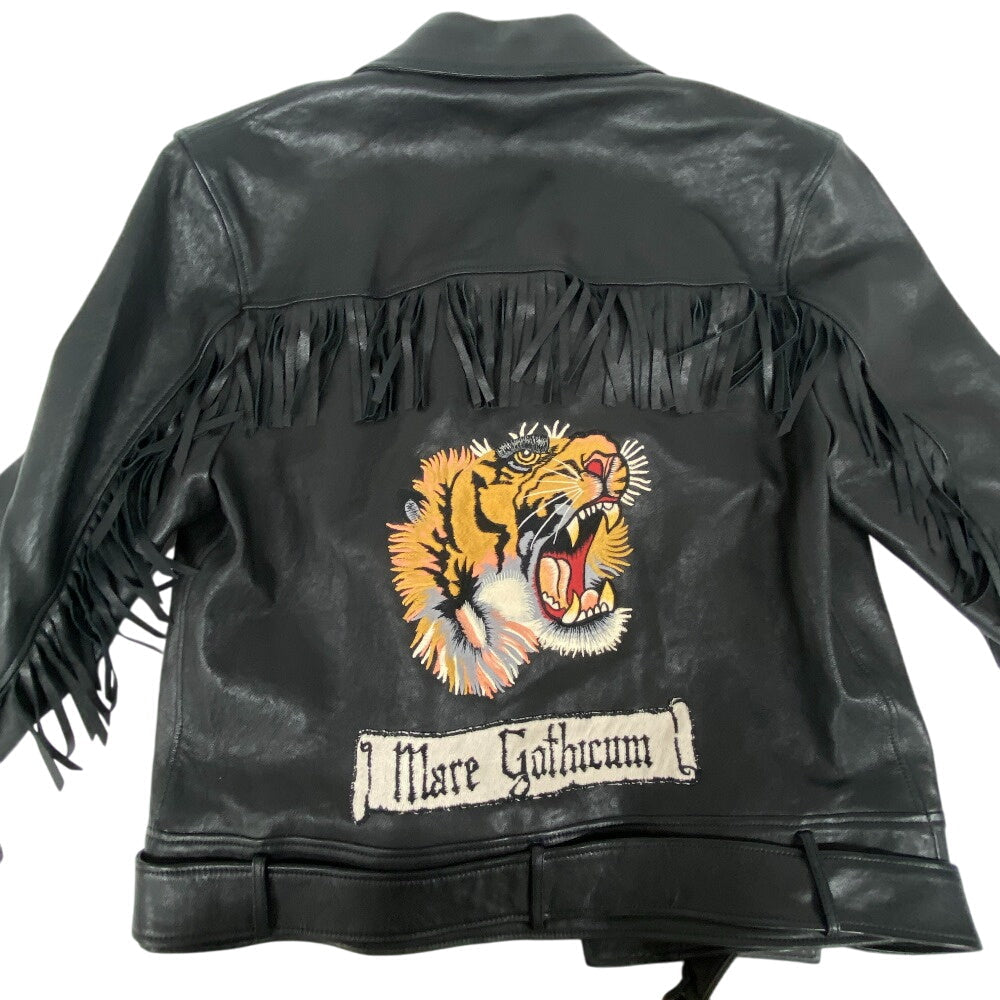 GUCCI Riders jacket 442668 Lambskin, Leather black TIGER EMBROIDERED BIKER JACKET mens 54 Used