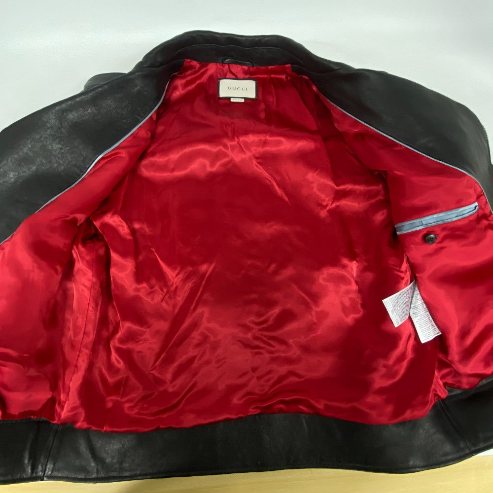 GUCCI Riders jacket 442668 Lambskin, Leather black TIGER EMBROIDERED BIKER JACKET mens 54 Used