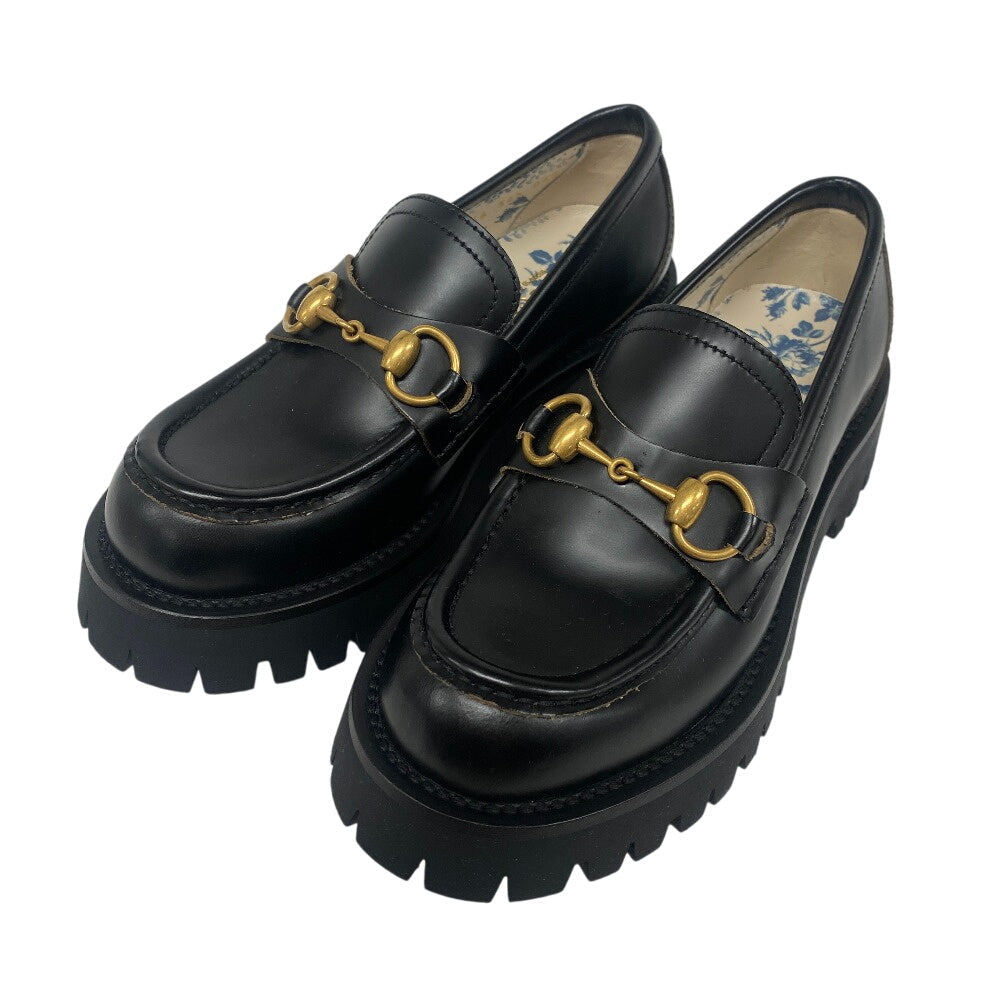 GUCCI loafers 577236 DS800 leather black Horsebit Women 34.5 Used