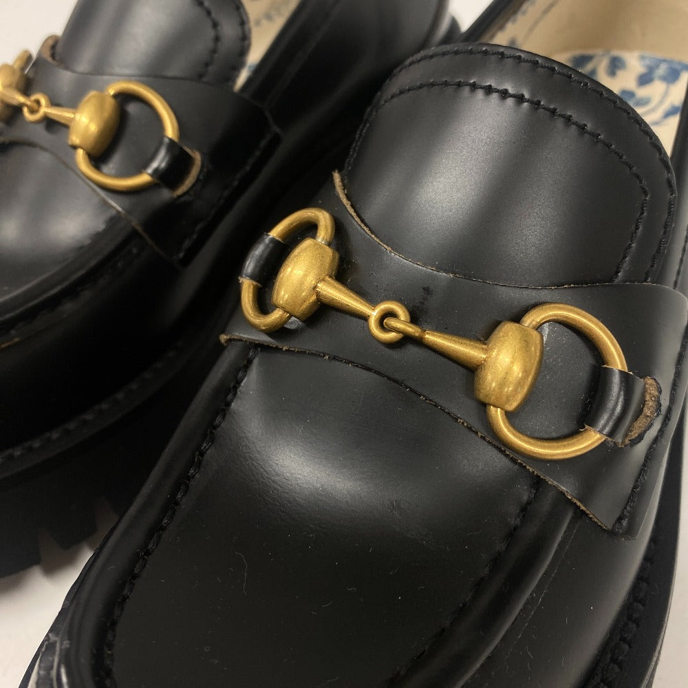 GUCCI loafers 577236 DS800 leather black Horsebit Women 34.5 Used