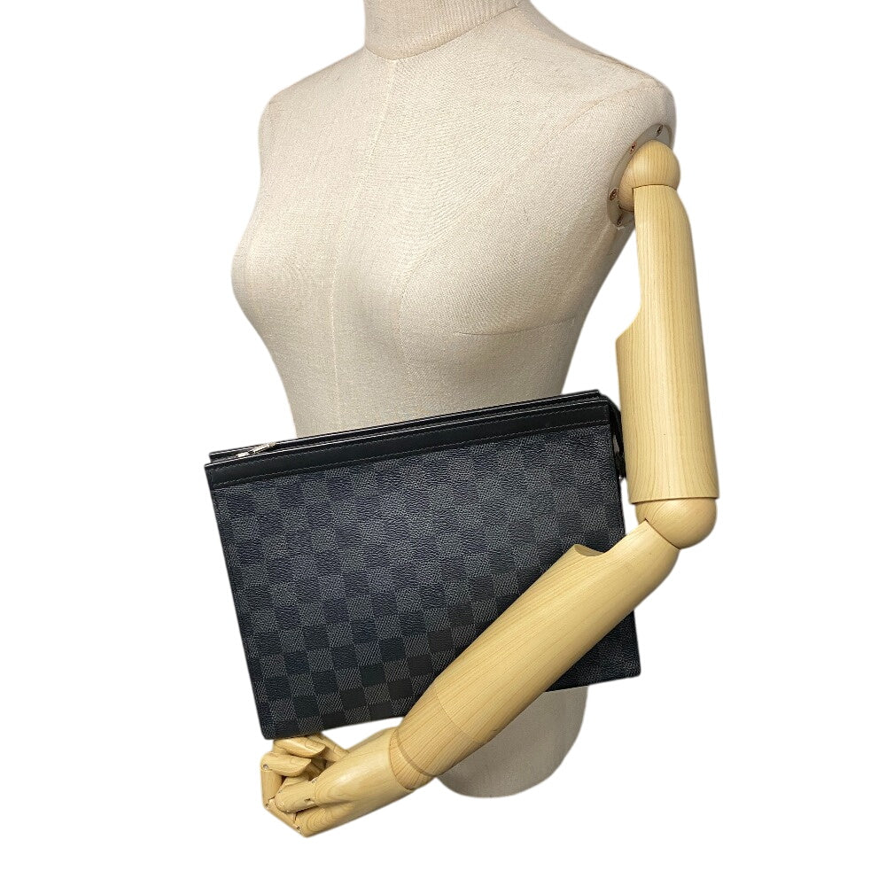 LOUIS VUITTON Clutch bag N41696 Patent leather black Pochette Damier Grafitte Voyage MM mens Used