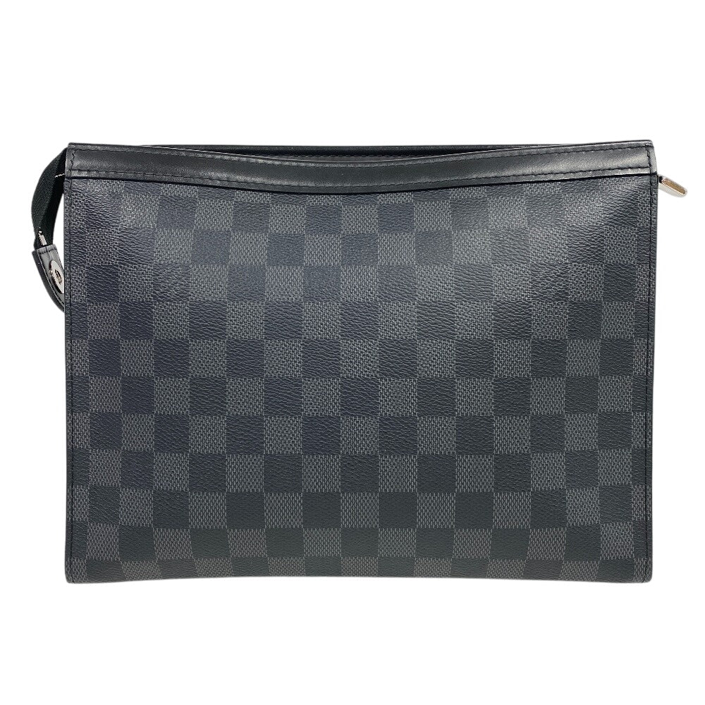 LOUIS VUITTON Clutch bag N41696 Patent leather black Pochette Damier Grafitte Voyage MM mens Used