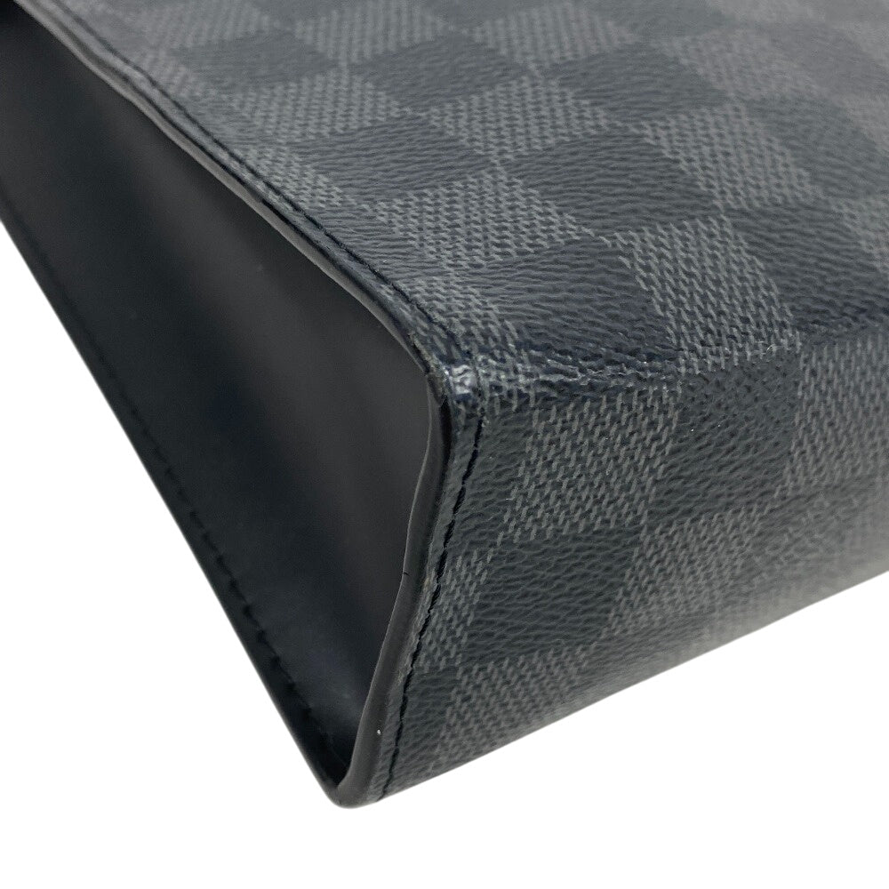 LOUIS VUITTON Clutch bag N41696 Patent leather black Pochette Damier Grafitte Voyage MM mens Used