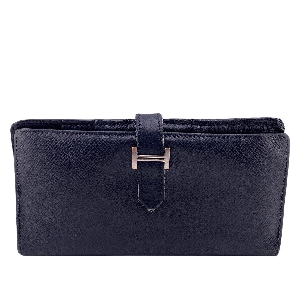 HERMES Long Wallet Purse leather black Beansufla mens Used