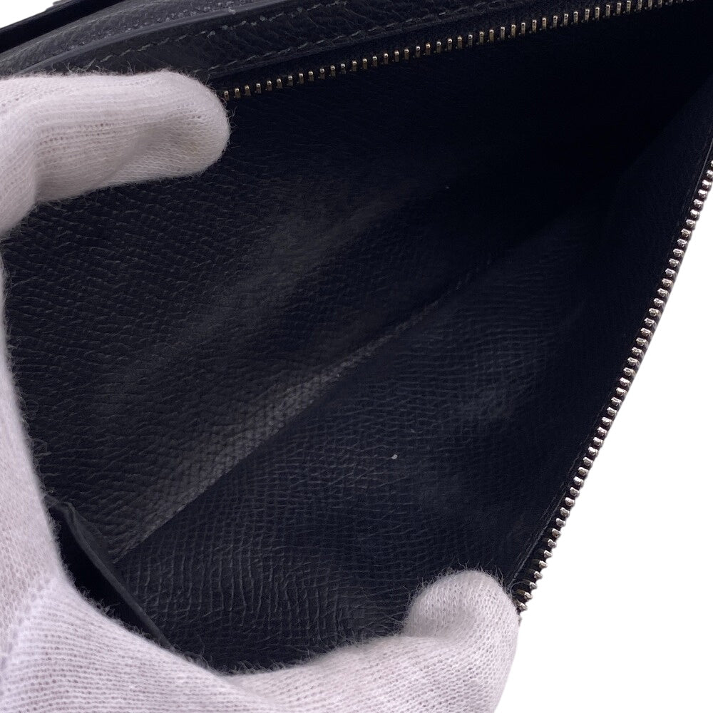 HERMES Long Wallet Purse leather black Beansufla mens Used