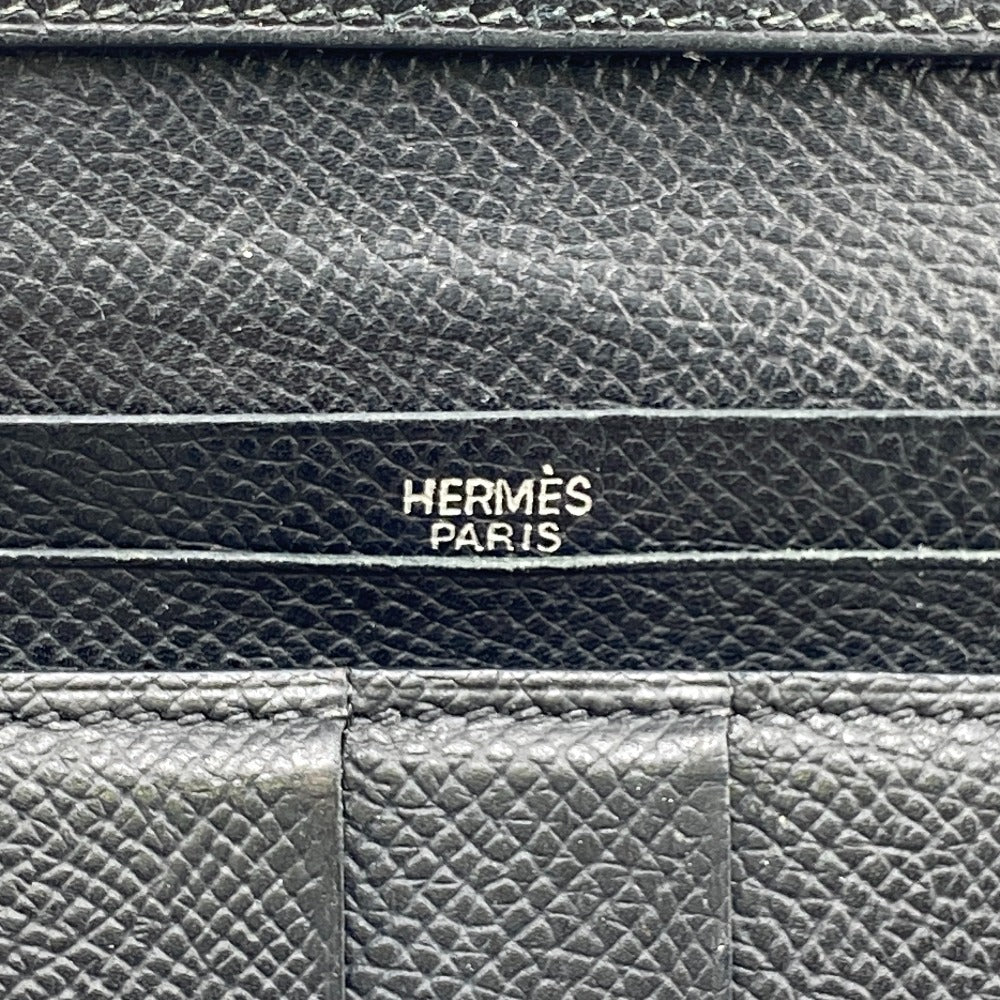 HERMES Long Wallet Purse leather black Beansufla mens Used