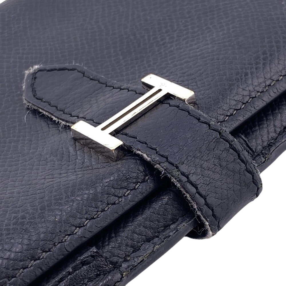 HERMES Long Wallet Purse leather black Beansufla mens Used