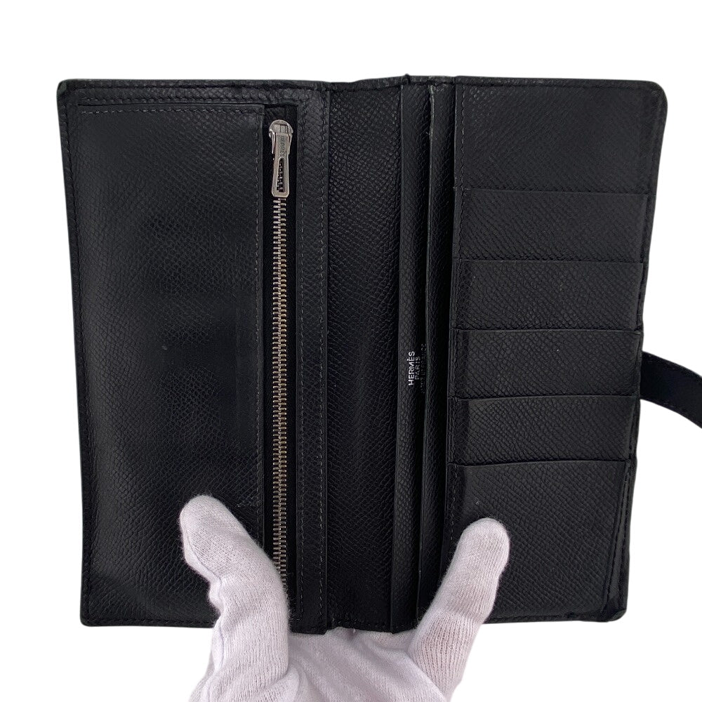 HERMES Long Wallet Purse leather black Beansufla mens Used