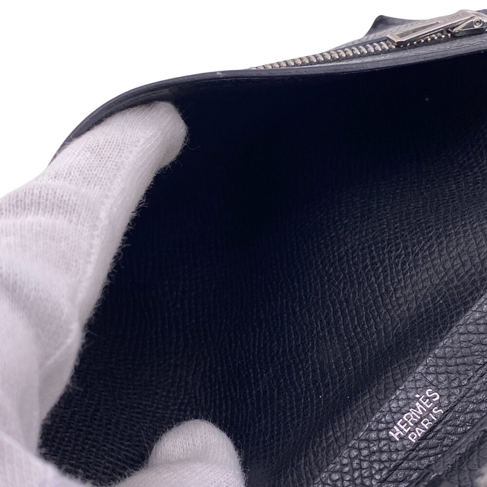 HERMES Long Wallet Purse leather black Beansufla mens Used