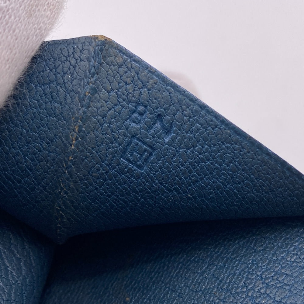 HERMES Long Wallet Purse leather blue Trifold Bearn Dupri(Unisex) Used