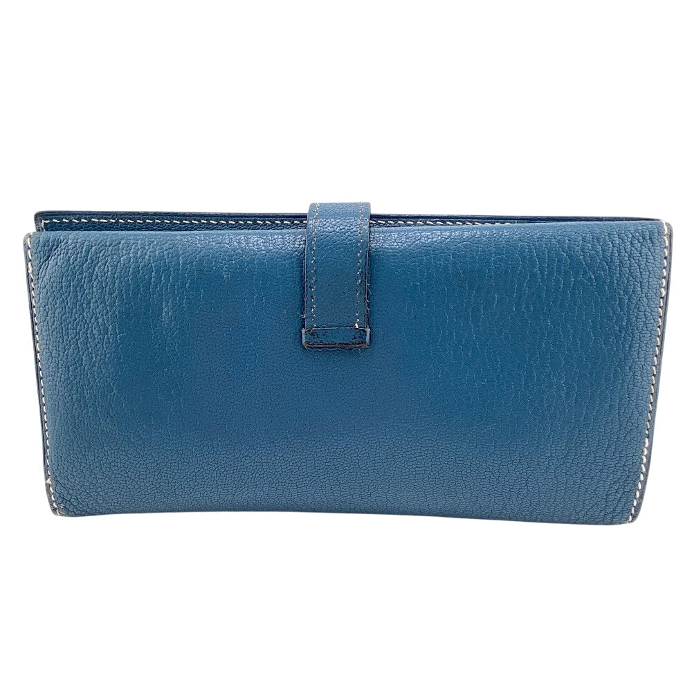 HERMES Long Wallet Purse leather blue Trifold Bearn Dupri(Unisex) Used