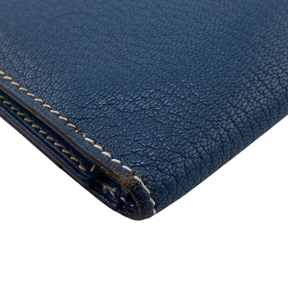 HERMES Long Wallet Purse leather blue Trifold Bearn Dupri(Unisex) Used
