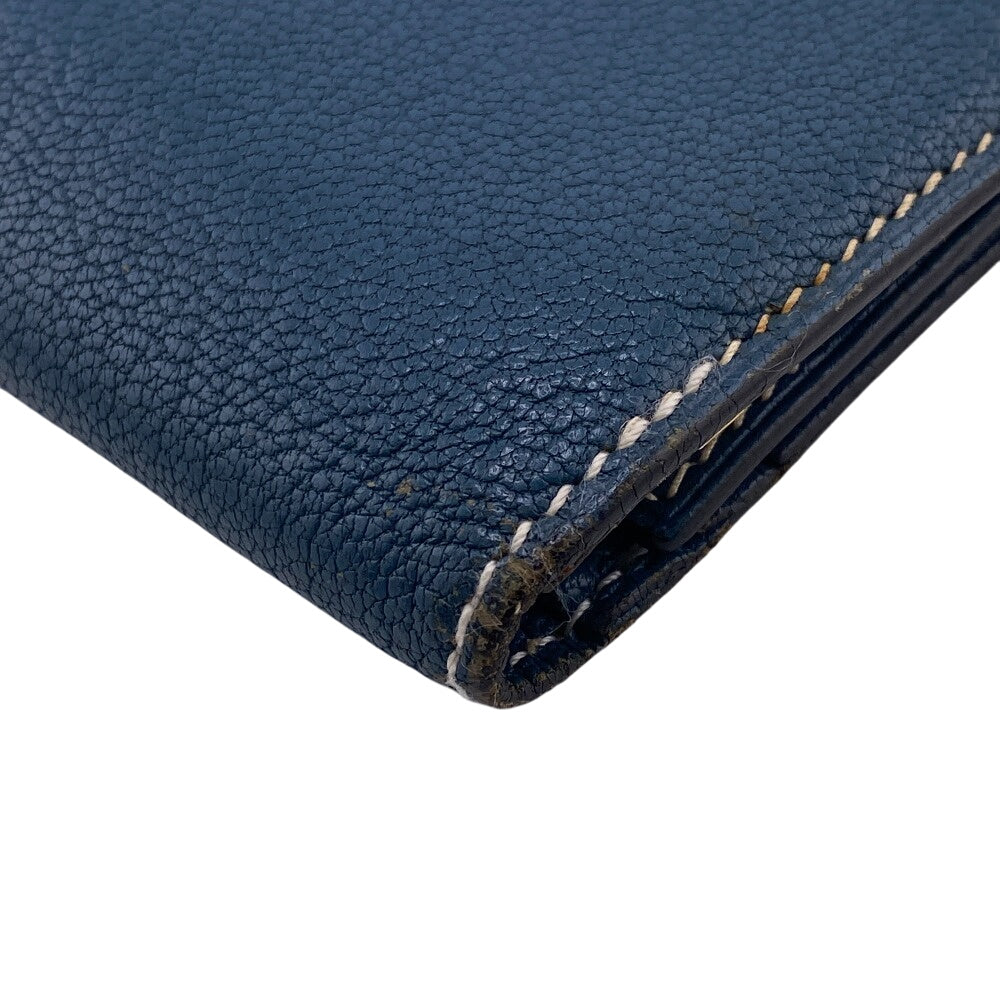 HERMES Long Wallet Purse leather blue Trifold Bearn Dupri(Unisex) Used