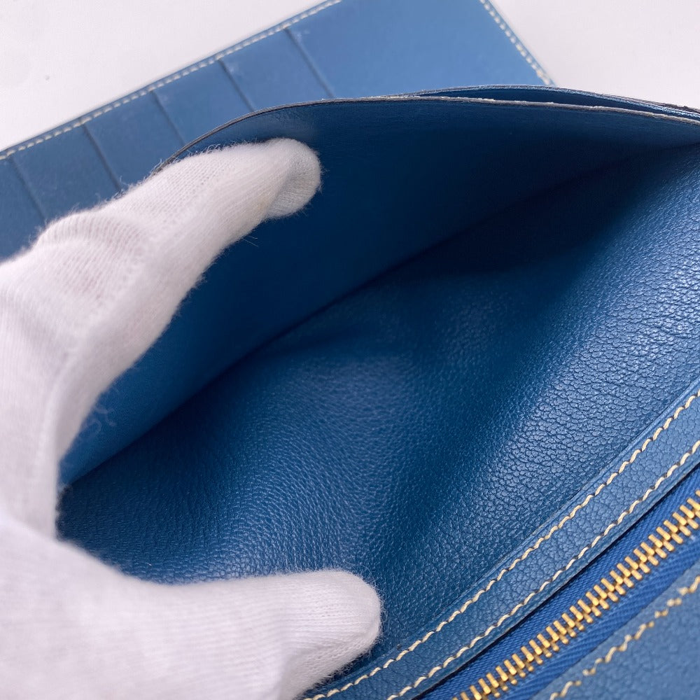 HERMES Long Wallet Purse leather blue Trifold Bearn Dupri(Unisex) Used
