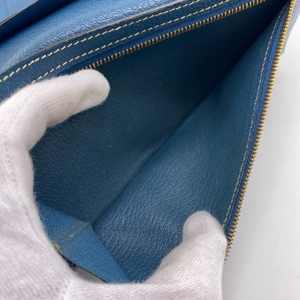 HERMES Long Wallet Purse leather blue Trifold Bearn Dupri(Unisex) Used