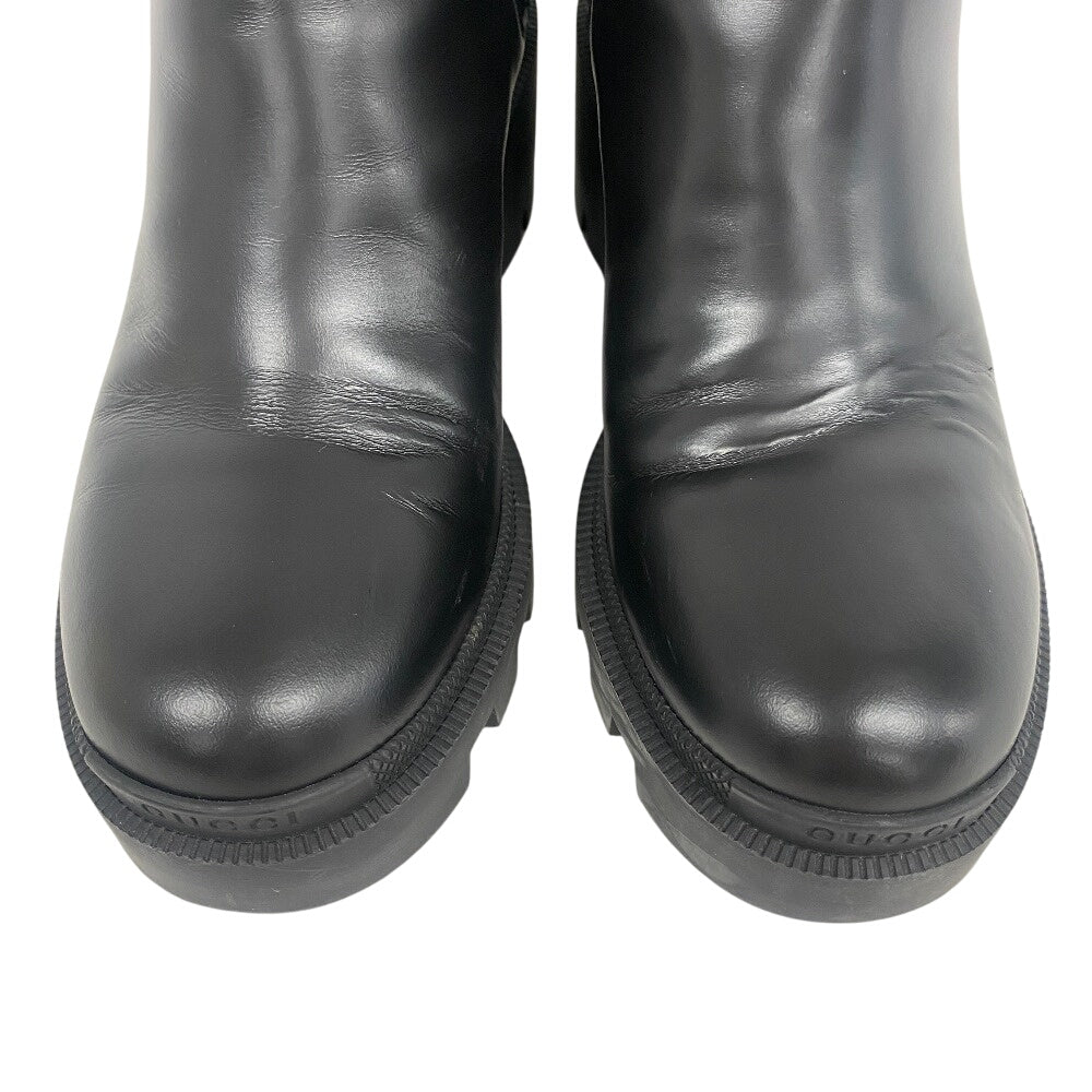 GUCCI boots 550036 leather black GG Marmont Velcro Strap Jewel 37