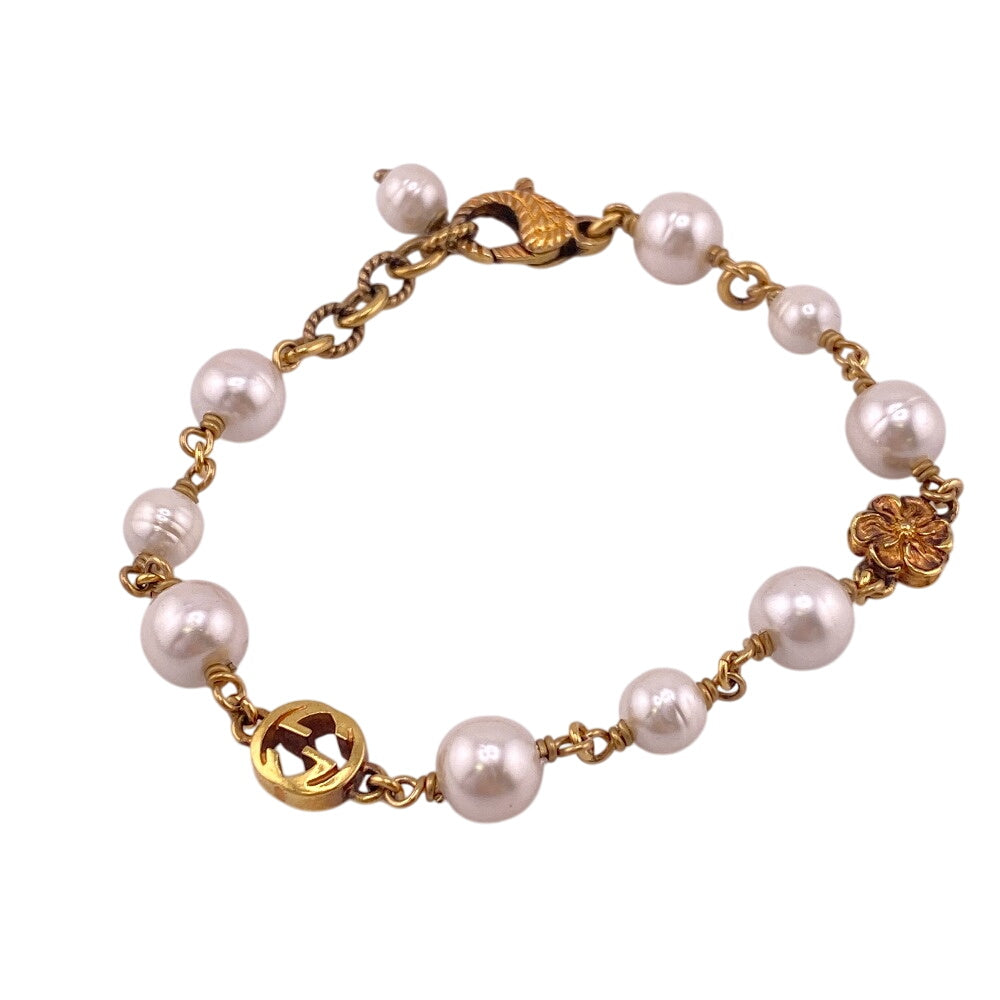 GUCCI bracelet Gold Plated gold Interlocking G Pearl Flower