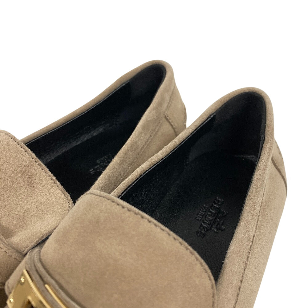 HERMES loafers suede beige Kelly Metal Desting 38.5