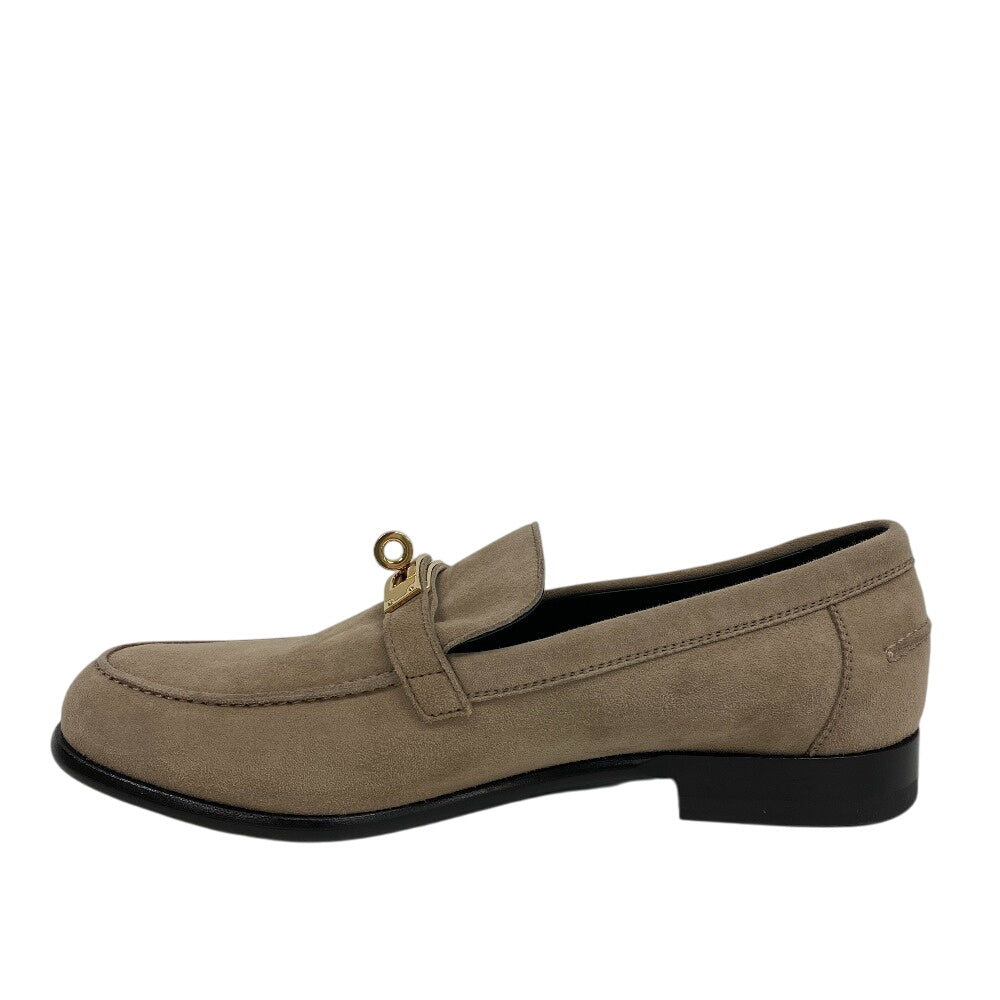 HERMES loafers suede beige Kelly Metal Desting 38.5