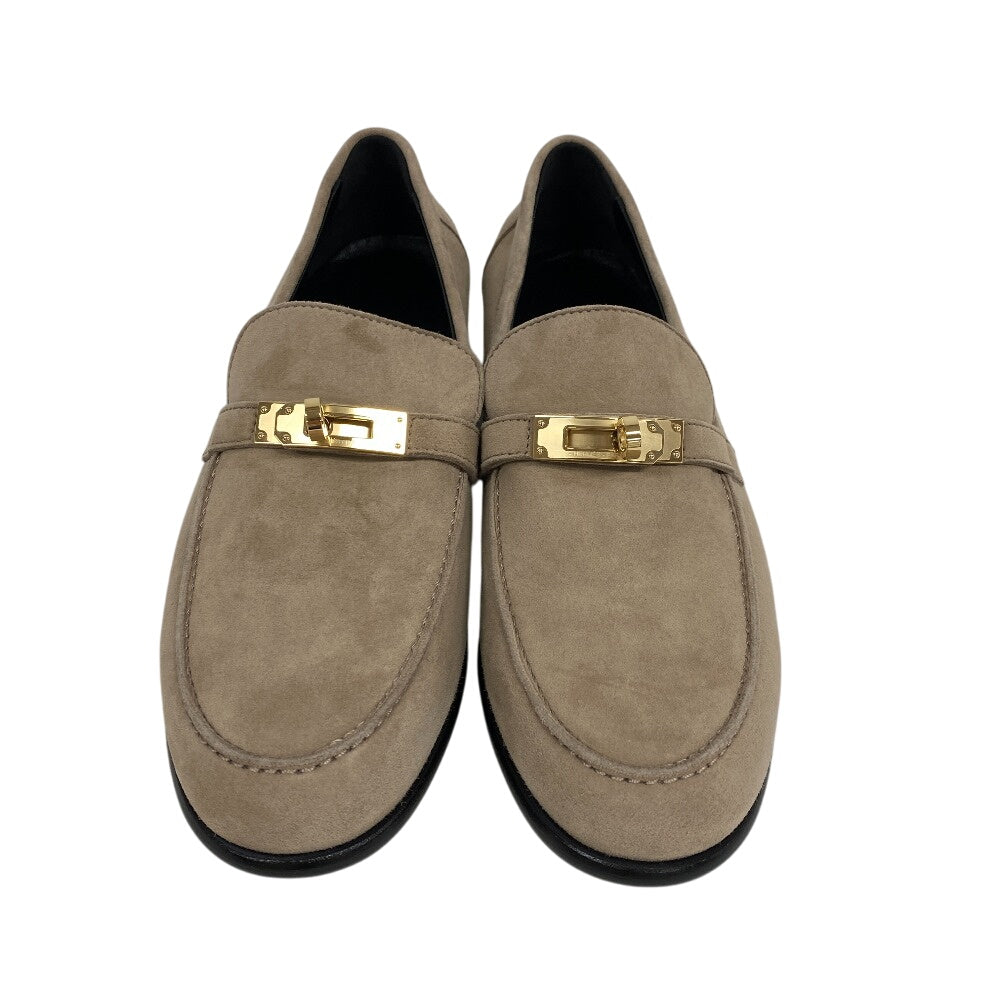 HERMES loafers suede beige Kelly Metal Desting 38.5