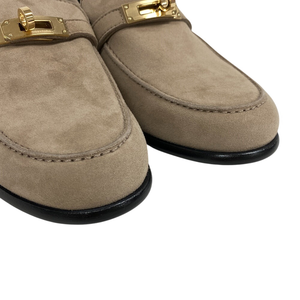 HERMES loafers suede beige Kelly Metal Desting 38.5