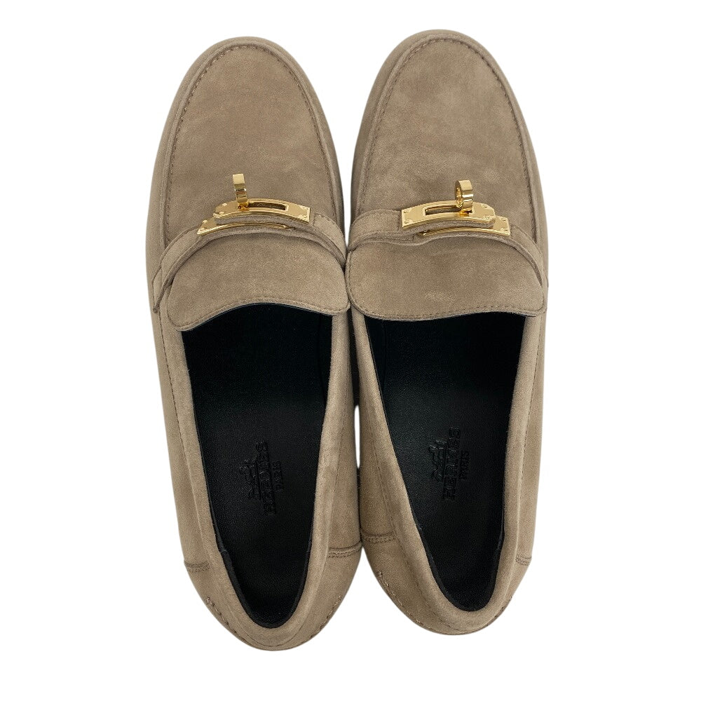 HERMES loafers suede beige Kelly Metal Desting 38.5