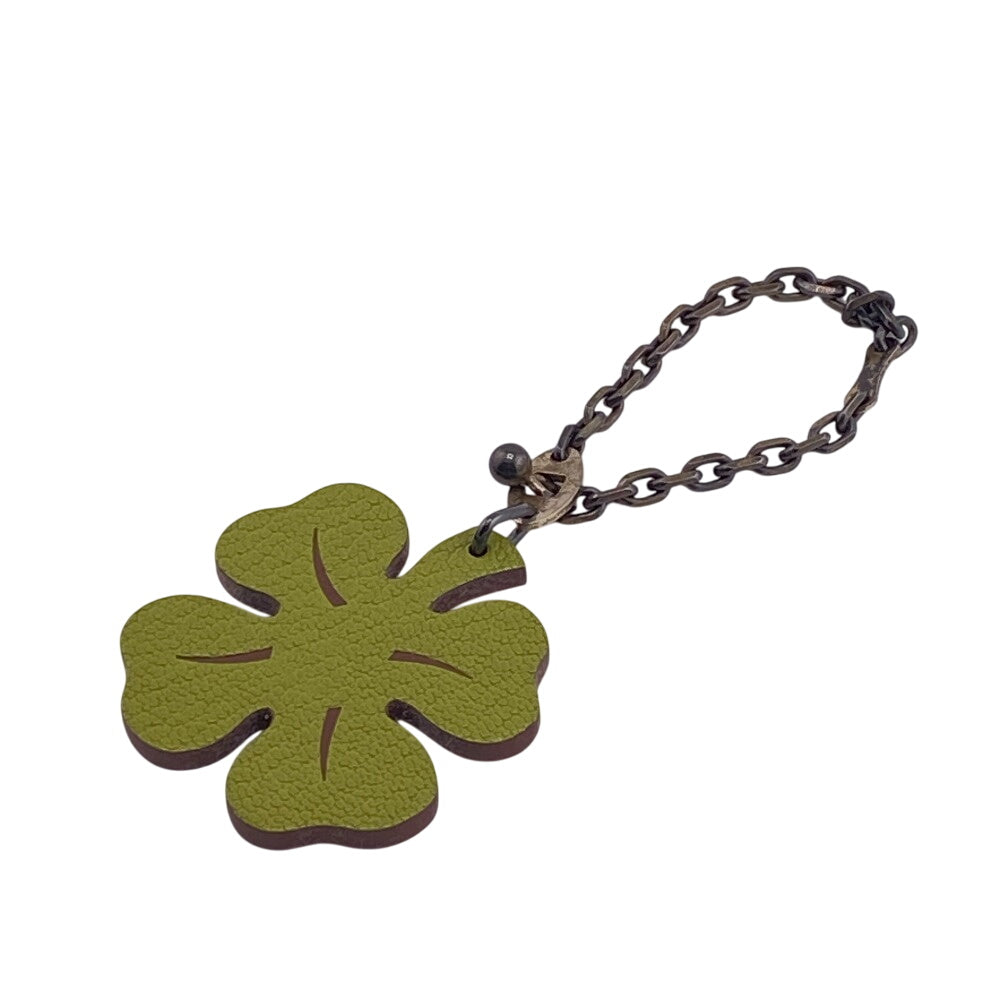 HERMES charm leather green Clover Lucky 4
