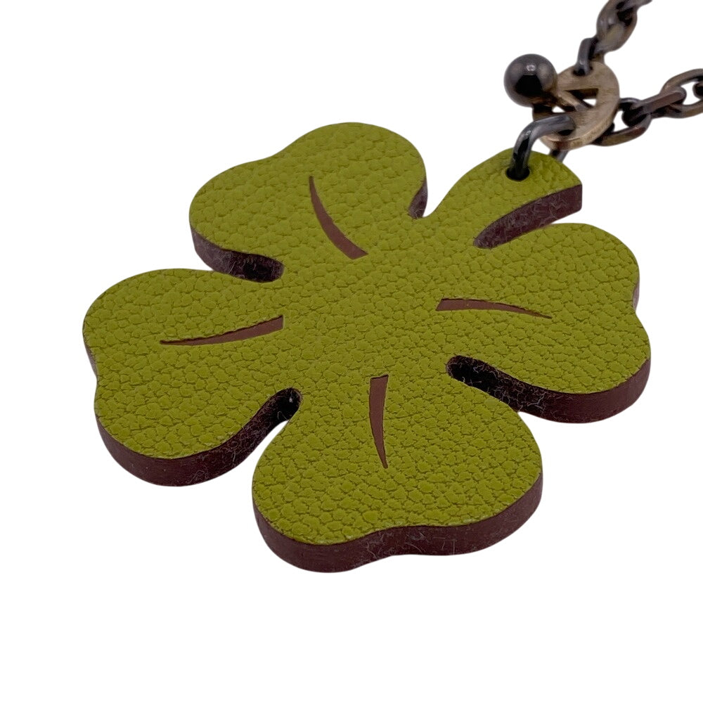 HERMES charm leather green Clover Lucky 4