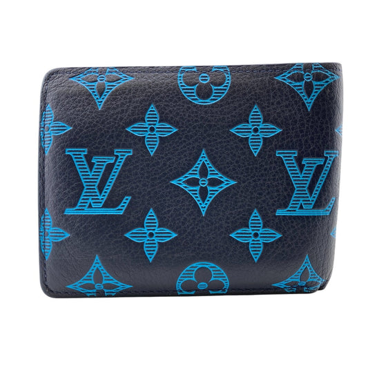 LOUIS VUITTON Bifold Wallet M82323 leather blue Monogram shadow Multipuru