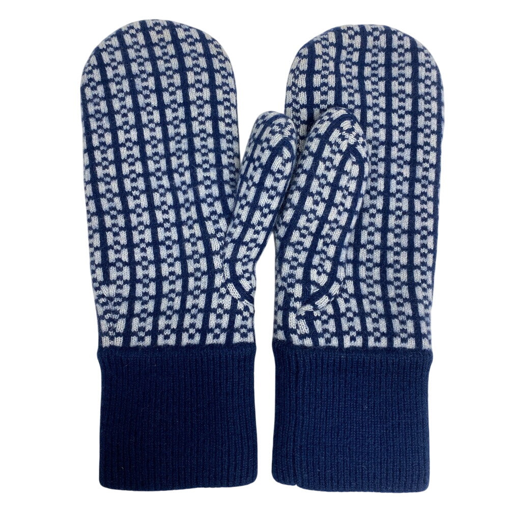 HERMES gloves cashmere Navy Jacquard H S