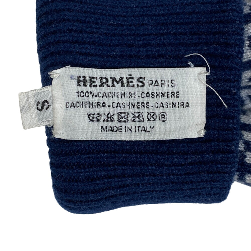 HERMES gloves cashmere Navy Jacquard H S