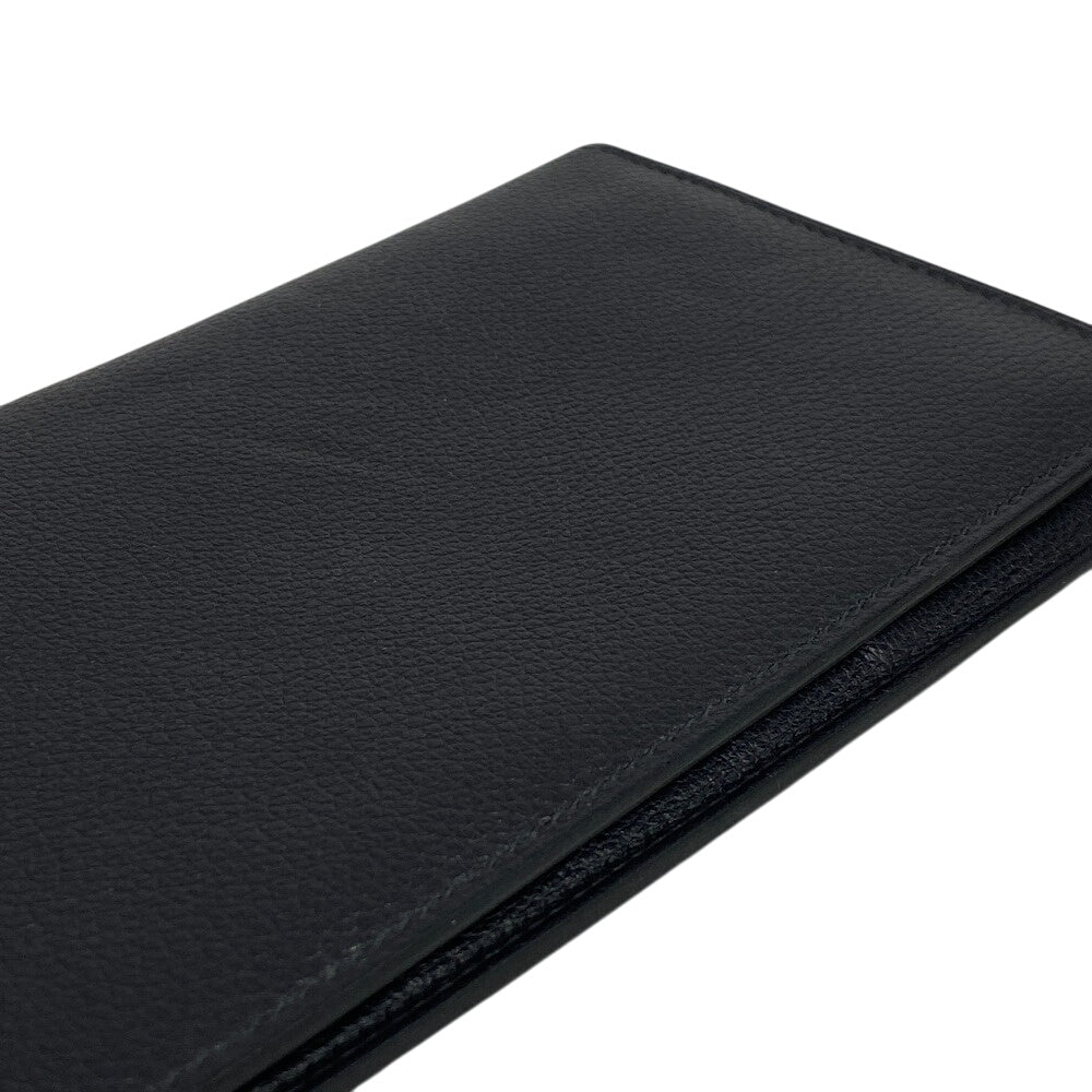 HERMES Long Wallet Purse leather black Citizen twill long