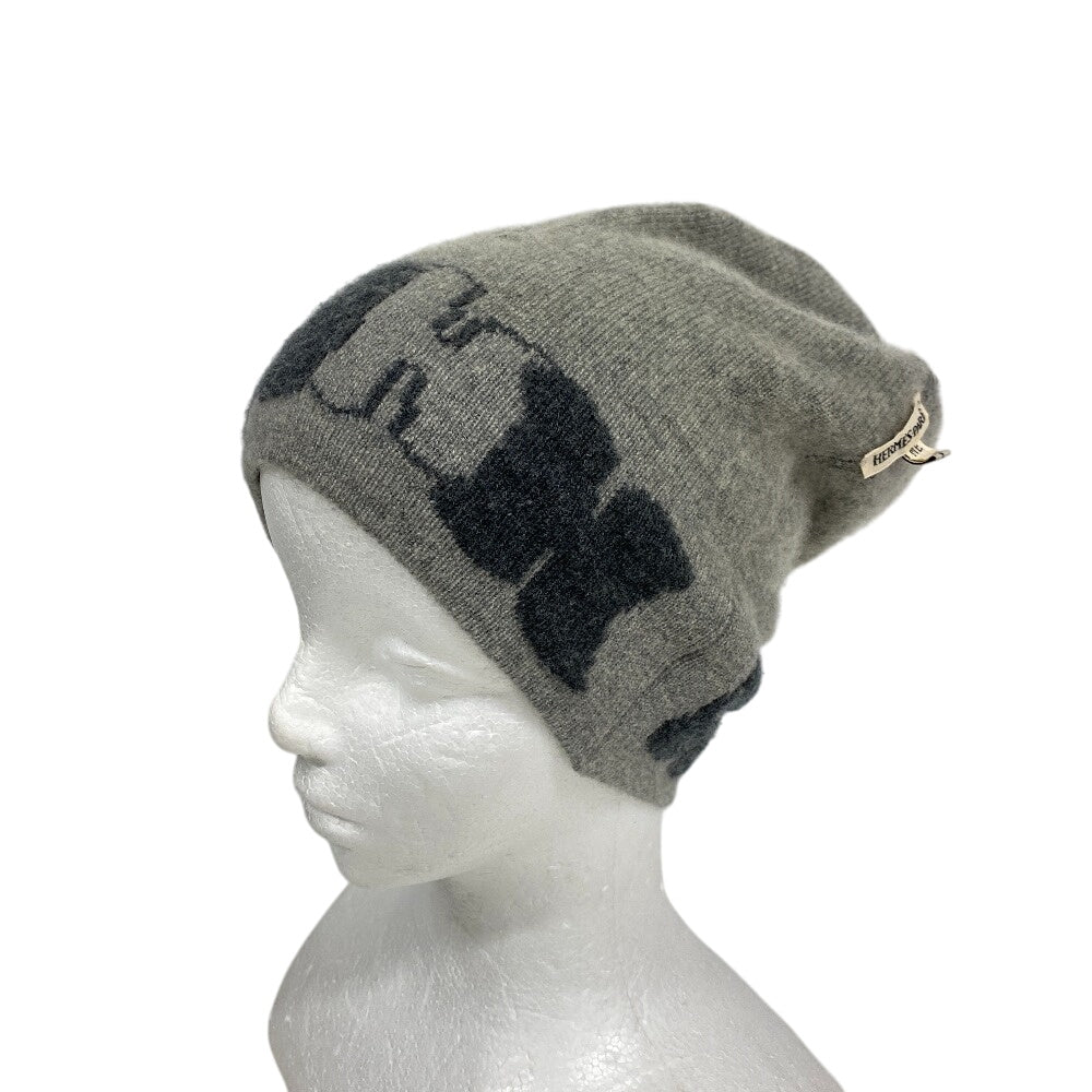 HERMES Knit cap cashmere gray H logo Knit hat ME