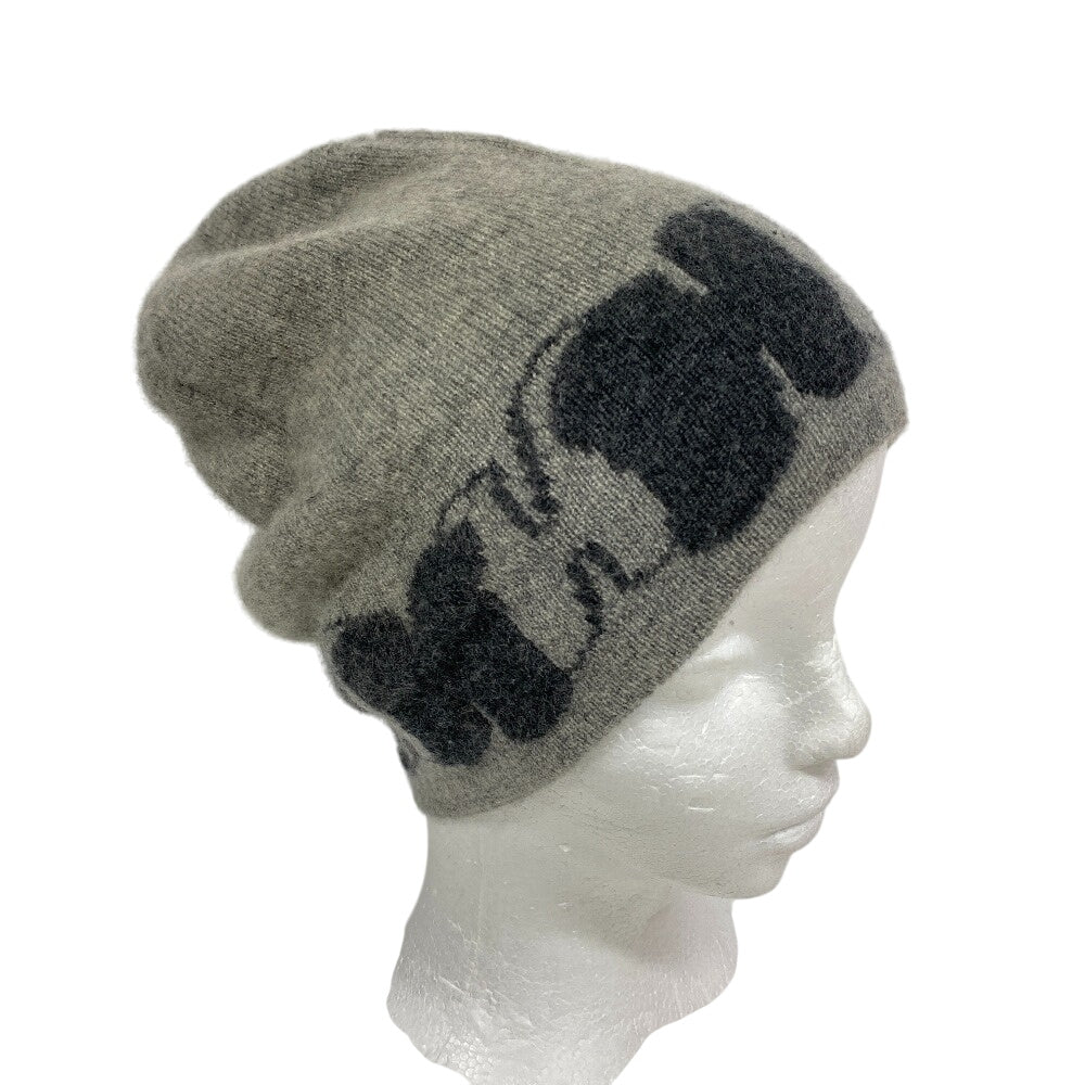 HERMES Knit cap cashmere gray H logo Knit hat ME