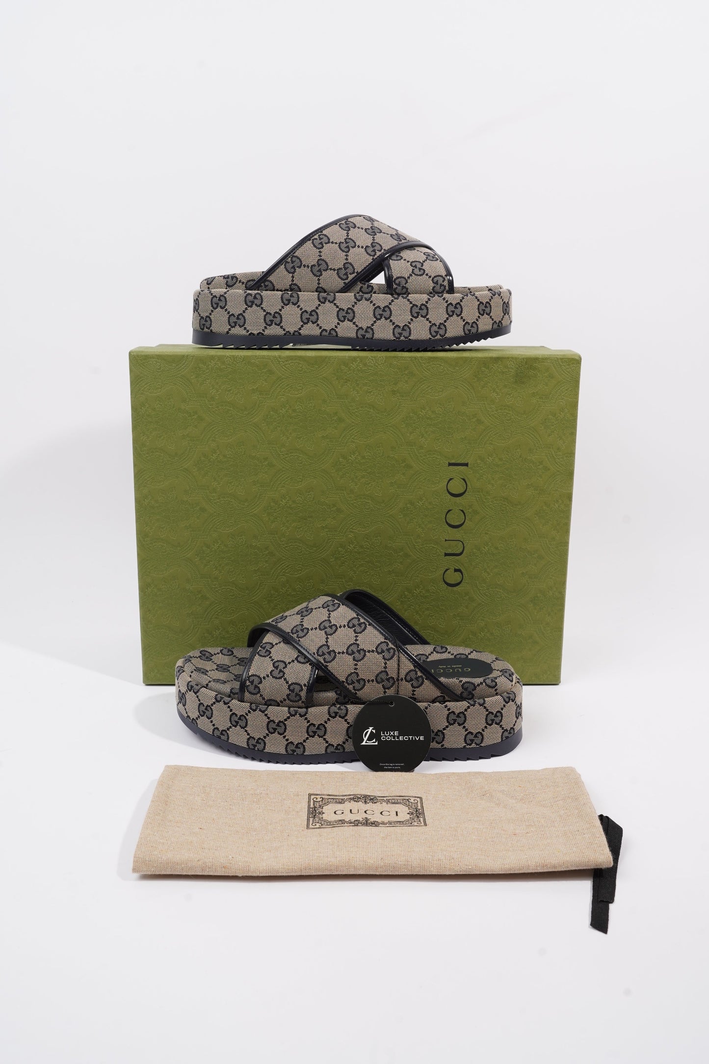 Gucci Angelina GG Supreme Beige Monogram / Navy Canvas EU 39 UK 6