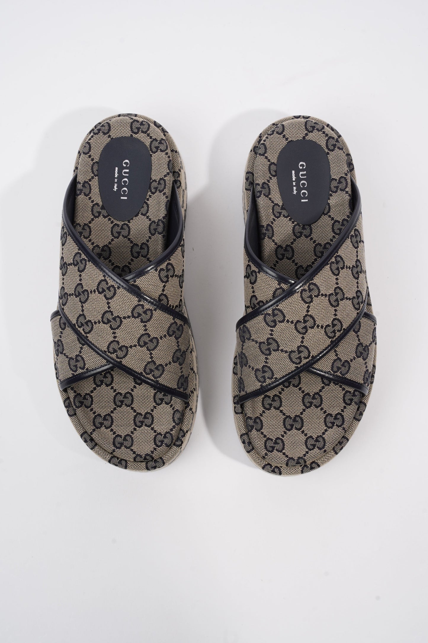 Gucci Angelina GG Supreme Beige Monogram / Navy Canvas EU 39 UK 6