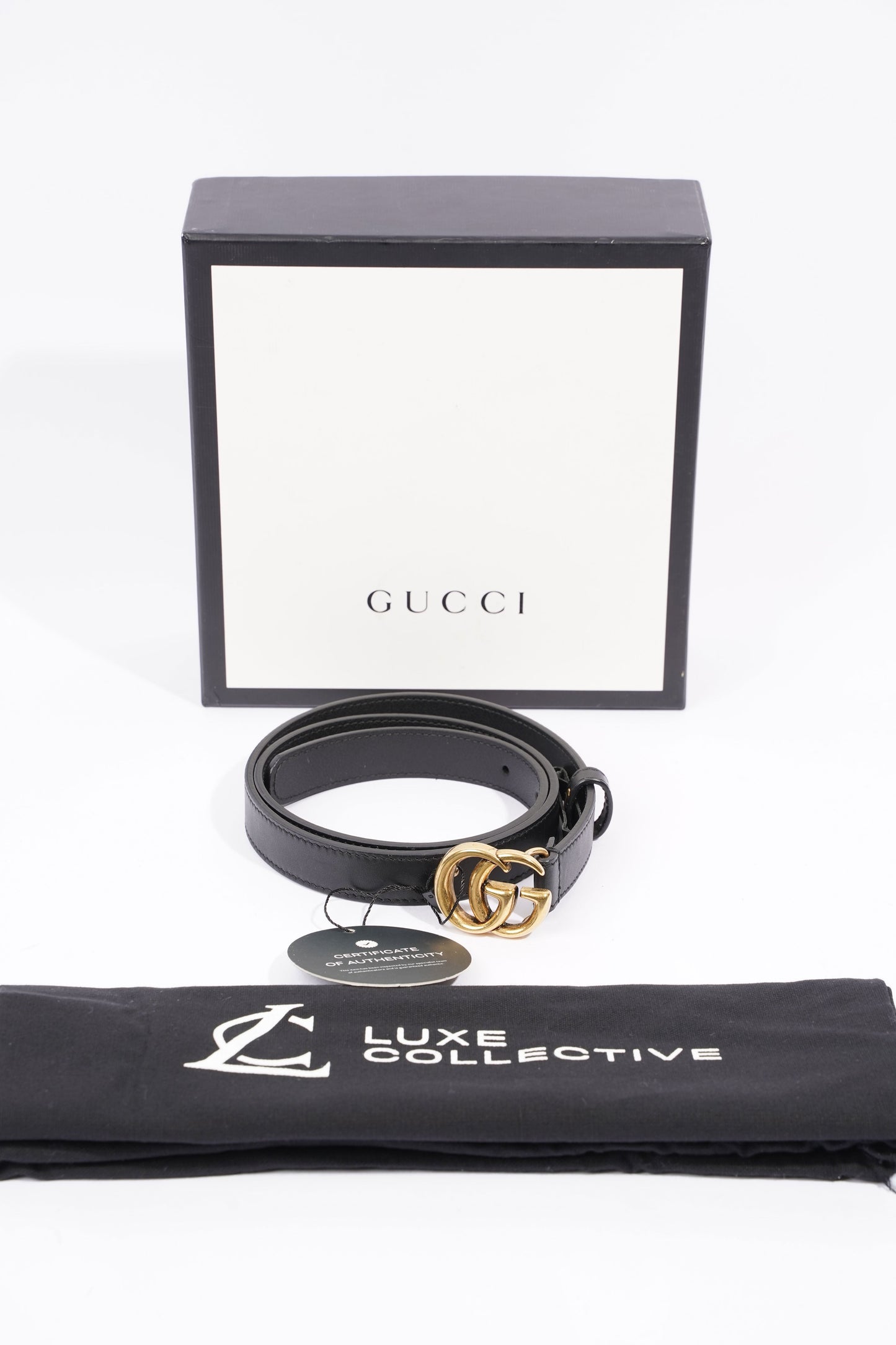 Gucci GG Marmont Belt Black / Gold Leather 75cm / 30"
