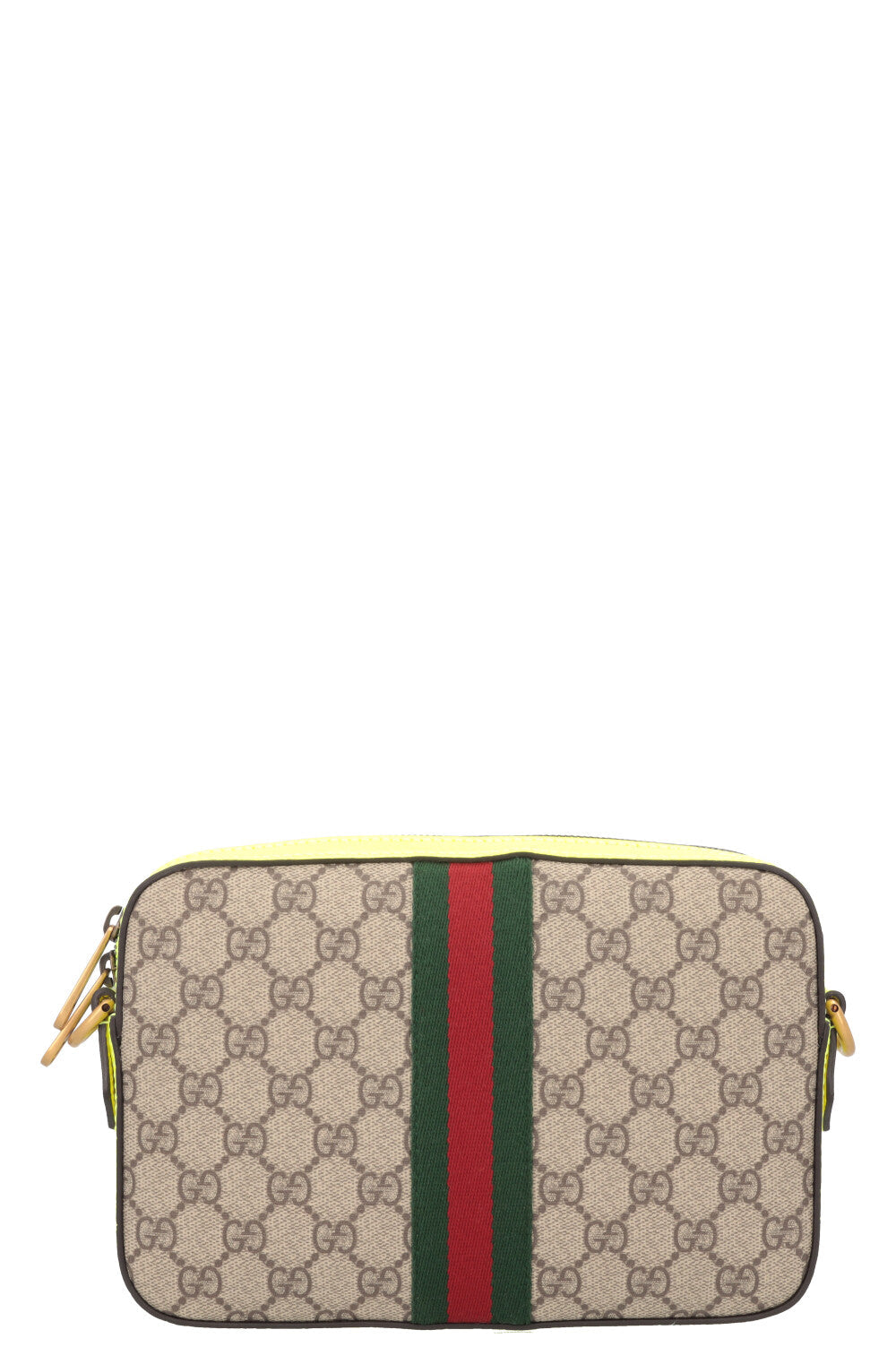 GUCCI Small Ophidia Crossbody Bag Neon Yellow Supreme Canvas