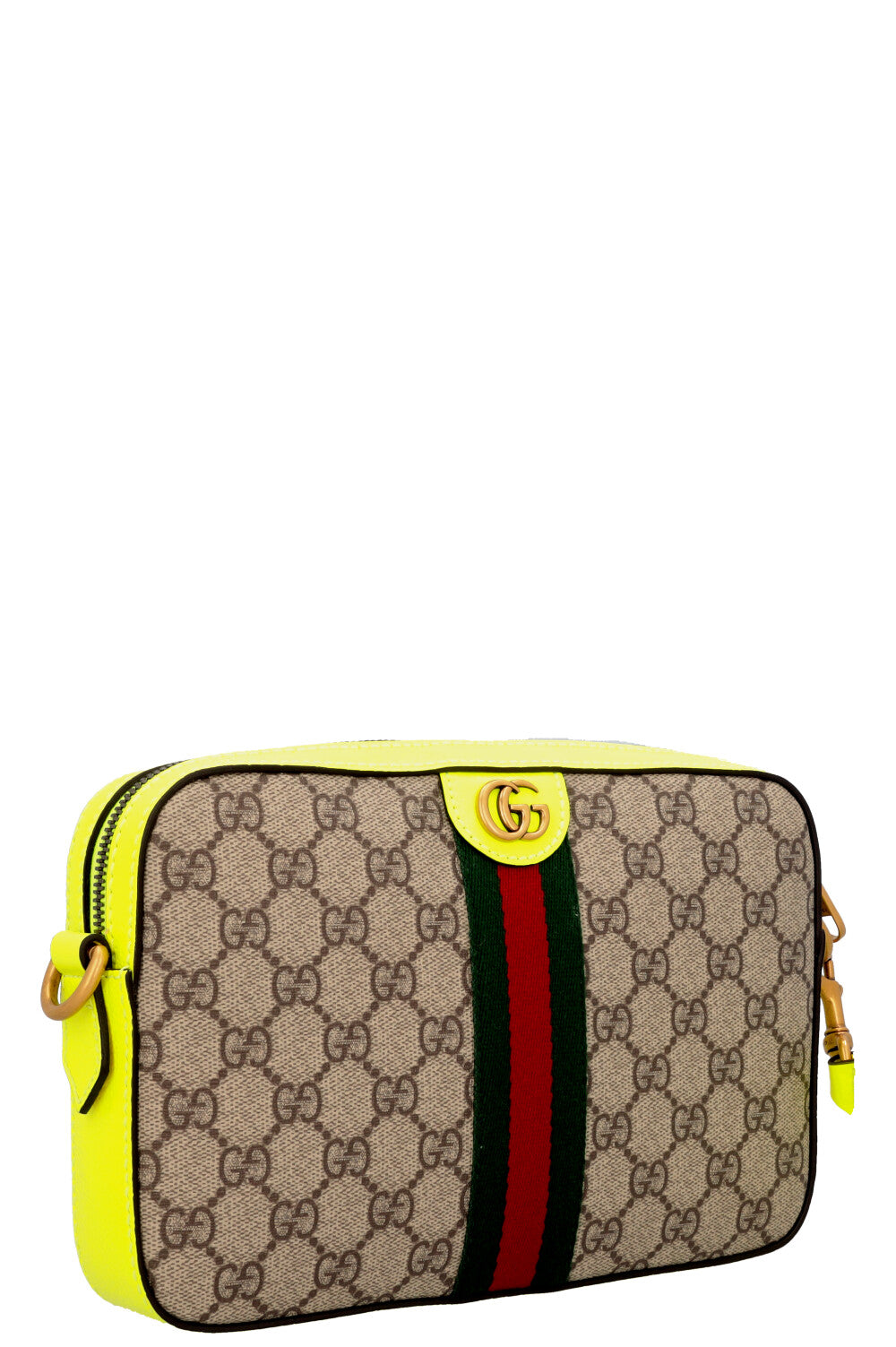GUCCI Small Ophidia Crossbody Bag Neon Yellow Supreme Canvas