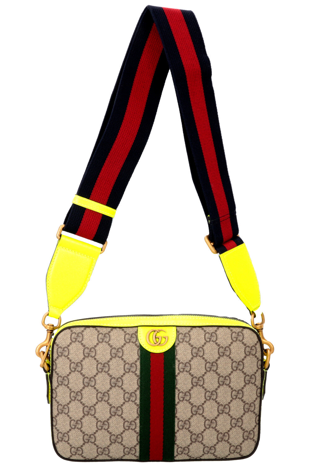 GUCCI Small Ophidia Crossbody Bag Neon Yellow Supreme Canvas