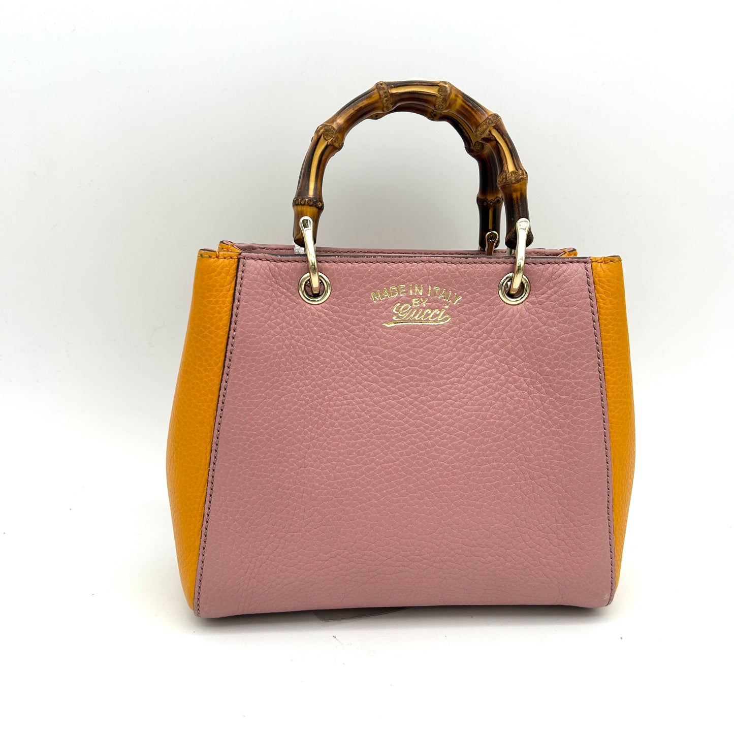 Gucci Calfskin Mini Bamboo Shopper Tote Fuchsia Orange LA8883