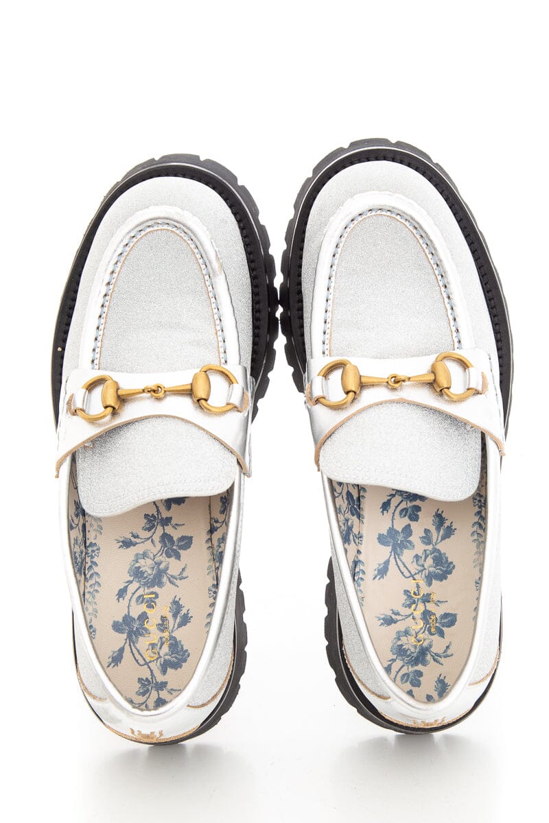 Gucci Silver Glitter Horsebit Platform Loafers SZ 39