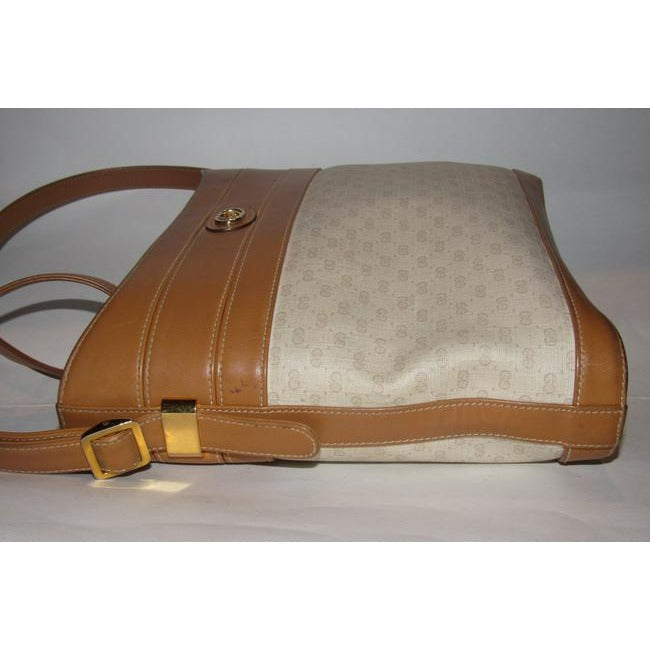 Gucci Camel Micro G Print on Ivory Leather Bucket Bag Satchel