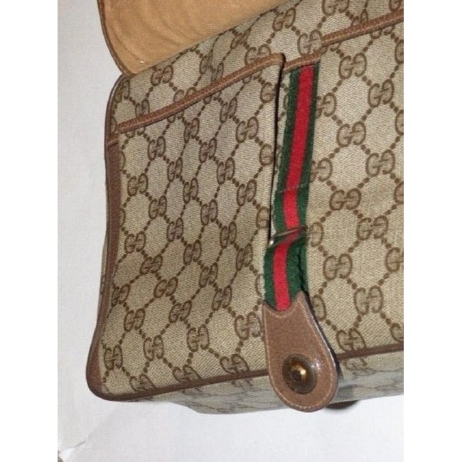 Gucci Vintage Gg Web Shades Of Brown With Large G Logo And Red Green Stripe