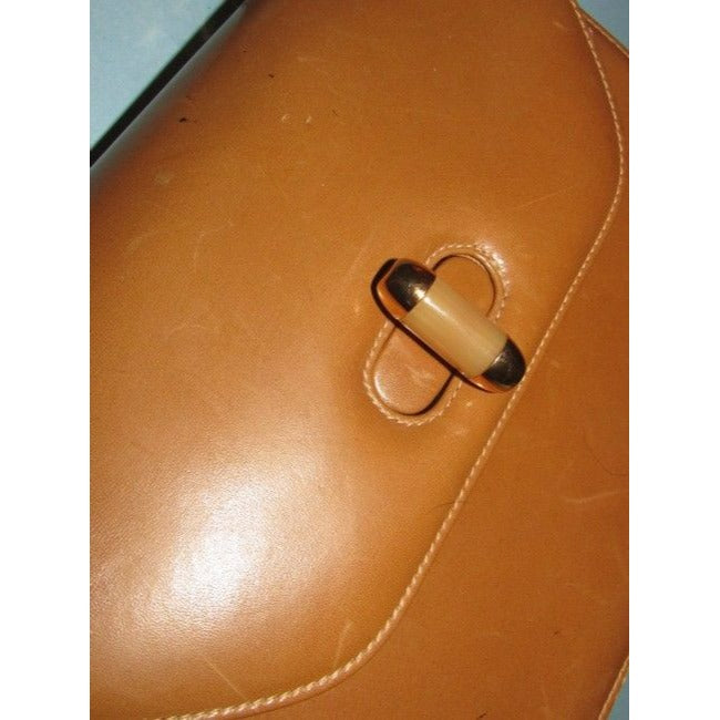 Gucci Vintage Caramel Leather With Tortoise Shell Lucite Bakelite And Gold Accent