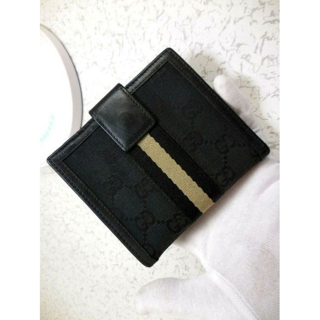 Gucci Black Large G Logo Print Canvas And Black Leather With A Black And Stone Fabric Center Stripe